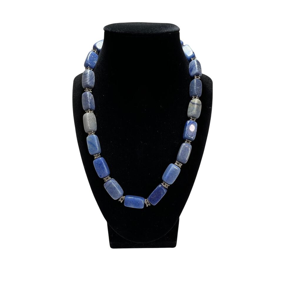 BLUE STONE BEADED Necklace Womens 20in Silver Tone Clasp Statement Jewelry